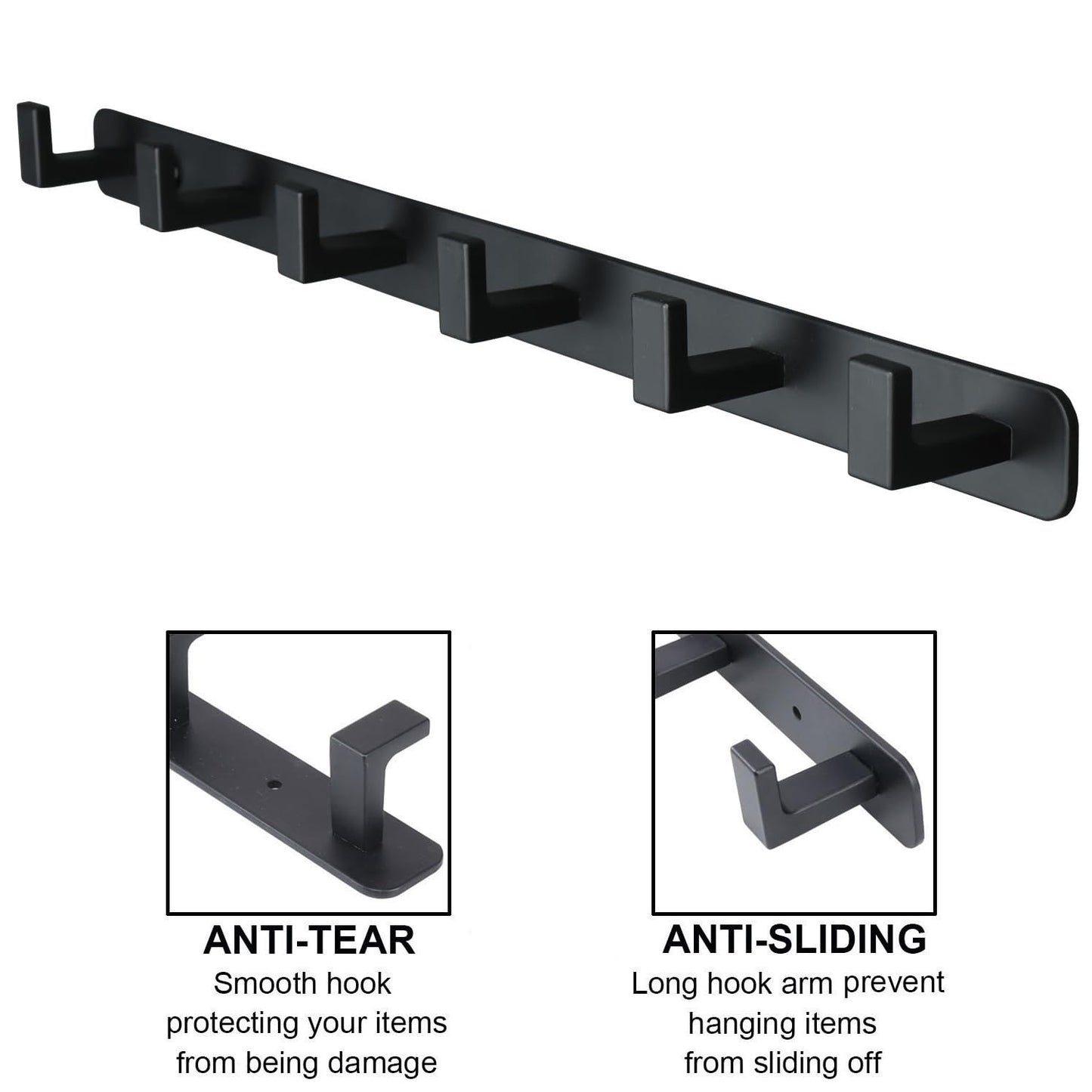 Vanloory Coat Rack, Heavy Duty Stainless Steel 6 Tri Coat Hook Hanger, Wall Mounted Storage Wall Hooks, Rustic Clothes Hook/Key Hook Rail for Bathroom Kitchen Entryway(6 Hook Black)