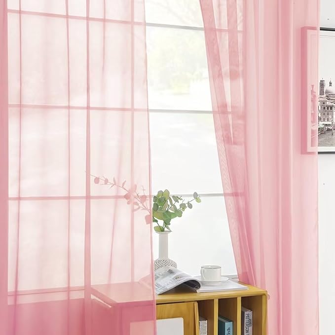 SpaceDresser Sheer Voile Window Treatment Rod Pocket Curtain Panels for Kitchen Bedroom Living Room Drapes Sunlight Filtering Privacy Semi Home Decor Assorted Colors Sizes (Blush, 52 W x 63 L)