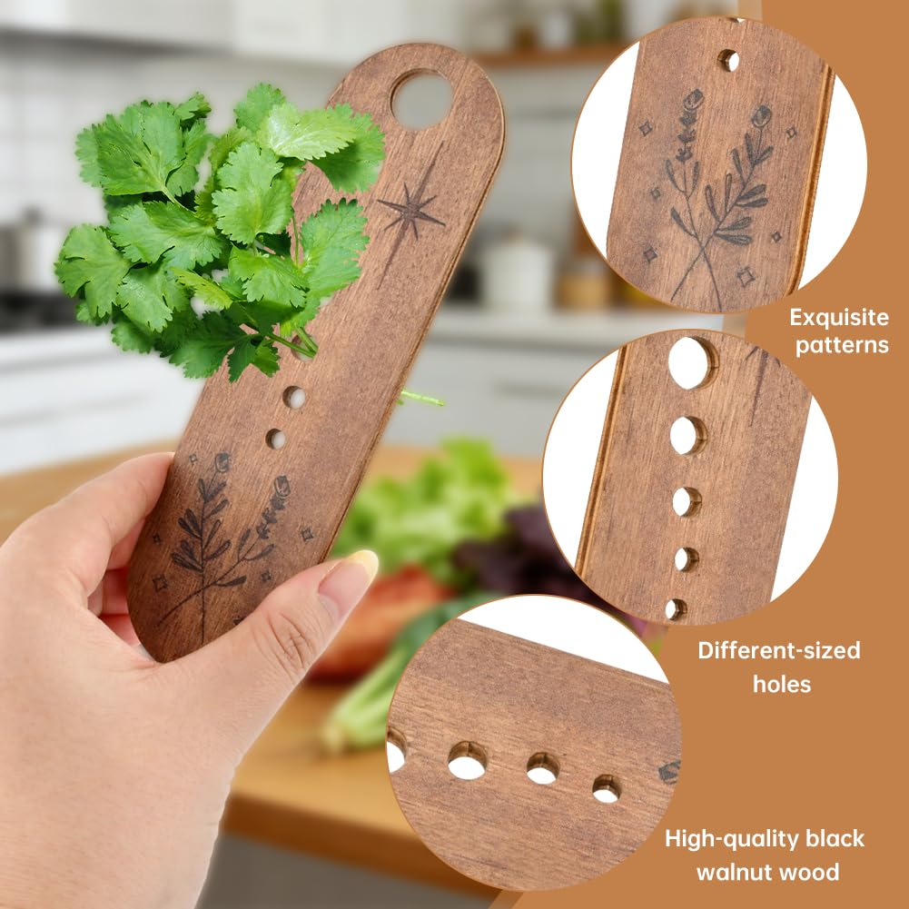 2 Wooden Vegetable Leaf Separator,Vegetable Leaf Herb Stripper Chopper Tool,with 2 Cleaning Brush,Fun Kitchen Gadgets,Exquisite Herb Stripper Bowl Gifts for Kitchen Home Chefs