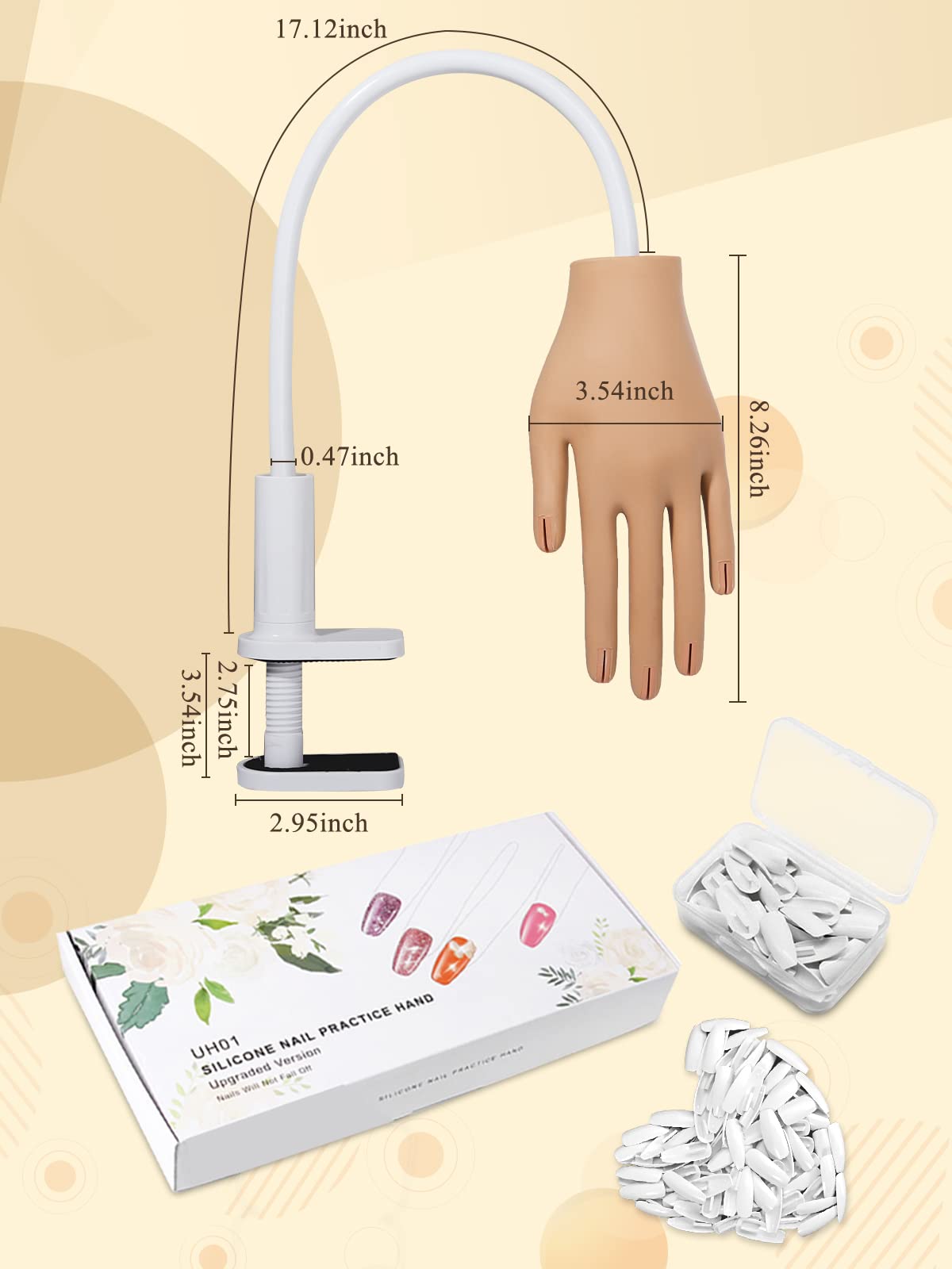 Practice Hand for Acrylic Nails, Nail Tips Never Fall Off Nail Hand Practice,Fingers Never Break Fake Nail Hand for Nail Practice,Flexible Movable Practice Nail Hand for Practicing Nail Supplies