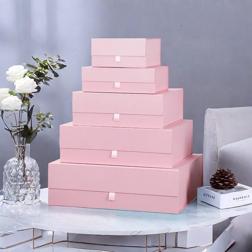 PLINJOY Extra Large Pink Gift Box 16.5x14x5.5 Inches,Gift Boxs for Presents with Lid Magnetic Closure Collapsible,Bridesmaid Proposal Box,Birthday, Christmas,for Clothes and Large Gifts