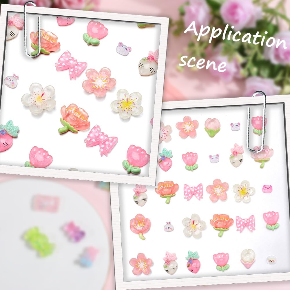 SOFPLATE 120Pcs 7 Styles Pink Candy Charms Resin Flat Back Cabochons Cute Embellishments DIY 3D Kawaii Resin Flatback Decoden Cabochons Cell Phone Case for for DIY Crafts Ornament Scrapbooking