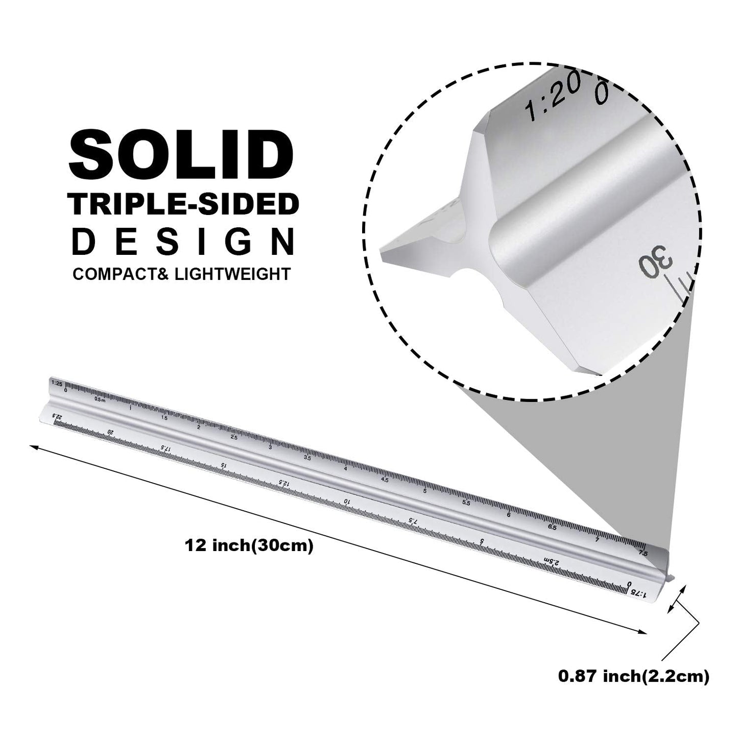6 Pcs Triangular Ruler Set 12 Inch Engineering Scale Aluminum Architect Drafting Ruler Metal Protractor Arquitectura Accessories for Students Draftsman Engineers Metric