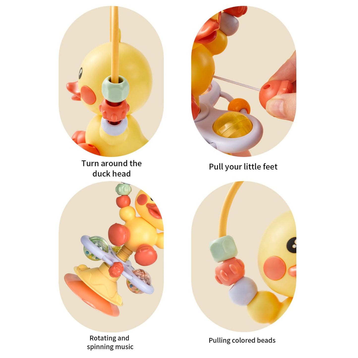 lebowen Baby Musical Toy, Duck Suction Cup High Chair Table Soother, Grip and Spin Toy, Interactive Development, Suitable for 10-36 Months, Baby Gift, Excellent Birthday Present Choice