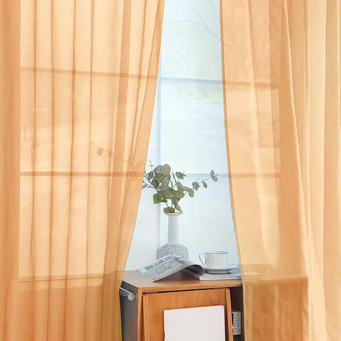 SpaceDresser Beige Sheer Curtains 4 Panels Rod Pocket Semi-Sheer Curtain 72 Inches Long Light Filtering Voile Window Drapes for Bedroom Living Room Kitchen, Each 52W x 72L