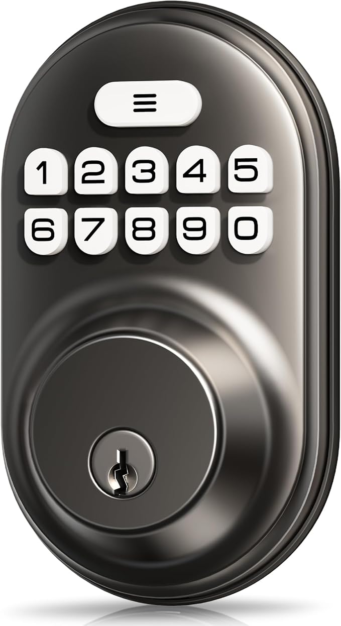 Veise Keyless Entry Door Lock, Electronic Keypad Deadbolt, Keyed Entry, Auto Lock, Anti-Peeking Password, Back Lit & Easy Installation Design, Matte Black