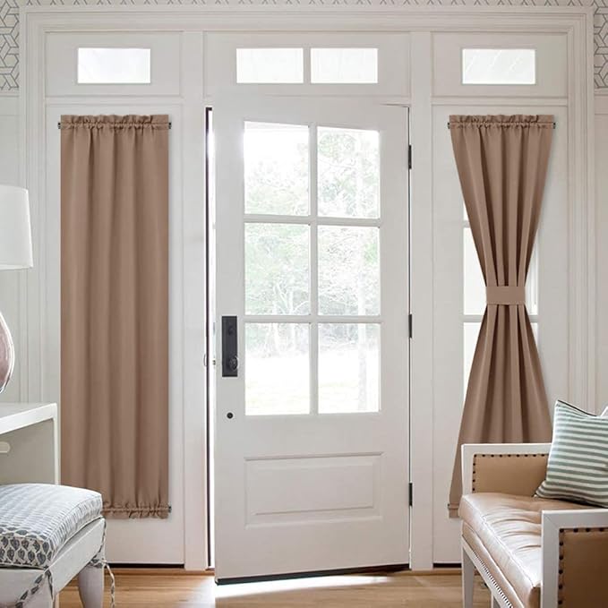NICETOWN Sliding Door Curtain Panel - Total Privacy Blackout Thermal Curtain Panel Blind and Shade for French Sidelight Door (1 Piece, W25 x L72-Inch, Cappuccino)