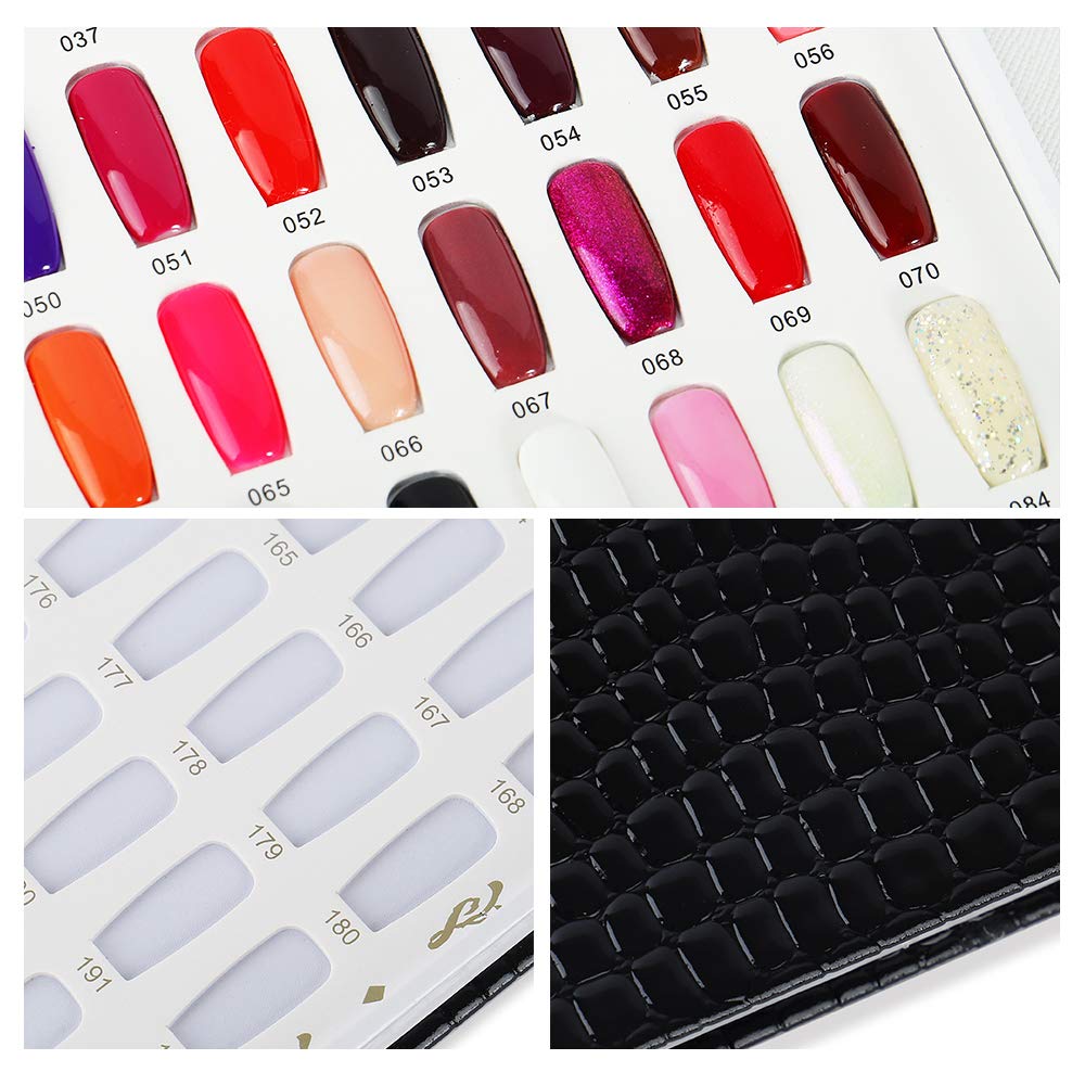 Acycoin2A Professional 216 Nail Colors Chart Dip Powder Card with 240 Tips and Nail Polish Number Sticker Label (Black)