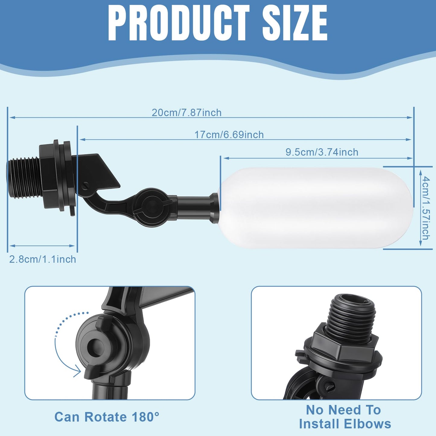 Blulu 3 Pack Float Valve, 1/2 Inch Automatic Pool Fill Float Ball Valve with Adjustable Arm for Ponds, Livestock Water Trough, Aquariums, Water Tank Level Control, Aquaculture(Black)