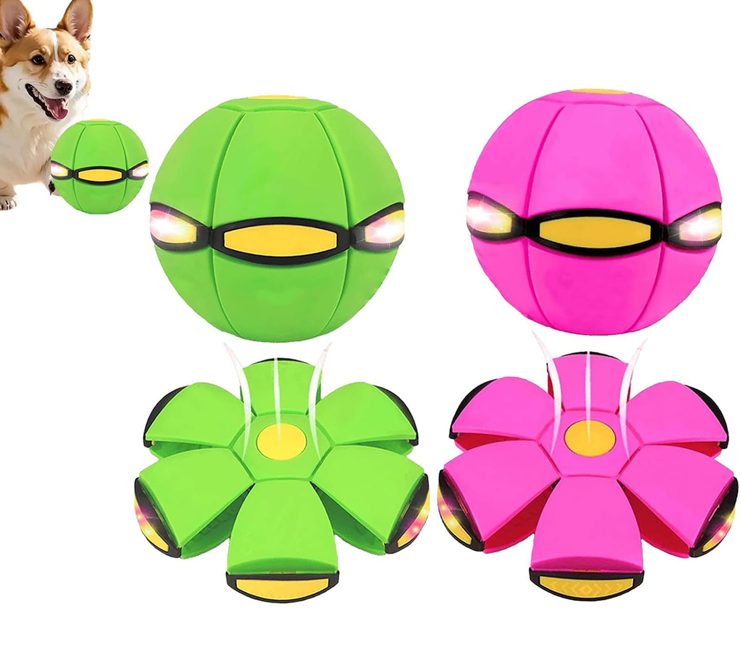 2PCS Magic Bouncing Ball, Magic Meta - Ball, Children's Magic Bouncing Balls, Dual Form Flying Saucer, Parent-Child Interaction with 3 Light Suitable for Indoor & Outdoor Play Green and Blue