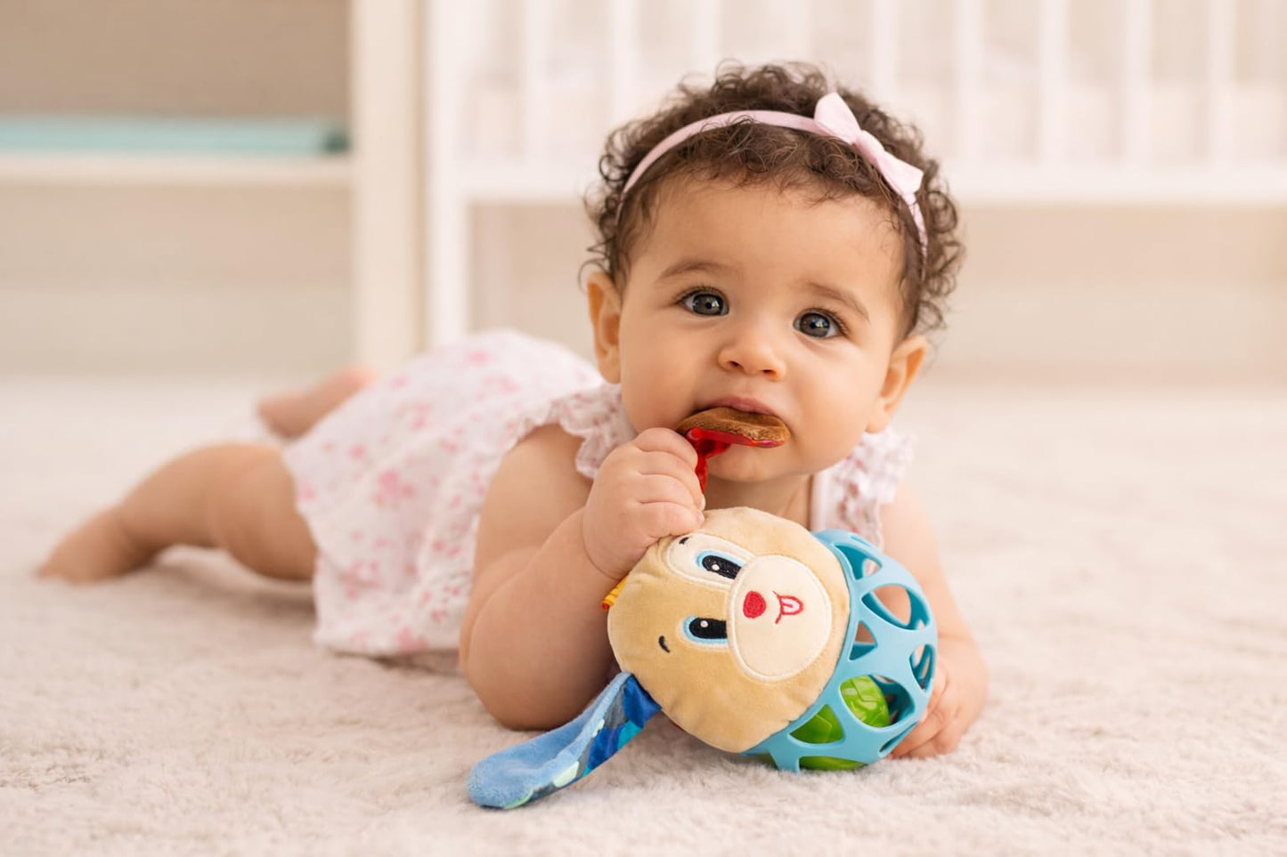 Balibazoo Puppy Paul Rattle Ball Baby Toy – Soft Plush Sensory Toy with Crinkle Ears, Perforated SiliconeTeether Ball & Rattle | Easy-Grip Design | Developmental Toy for Babies 0-24M | Gift