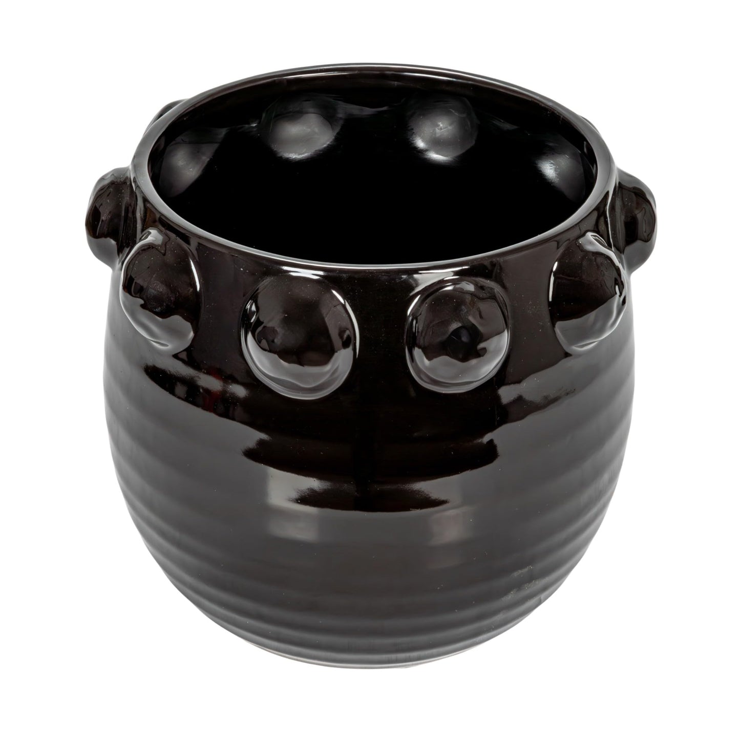 Creative Co-Op Round Terra-Cotta Planter with Raised Dots Design, Black