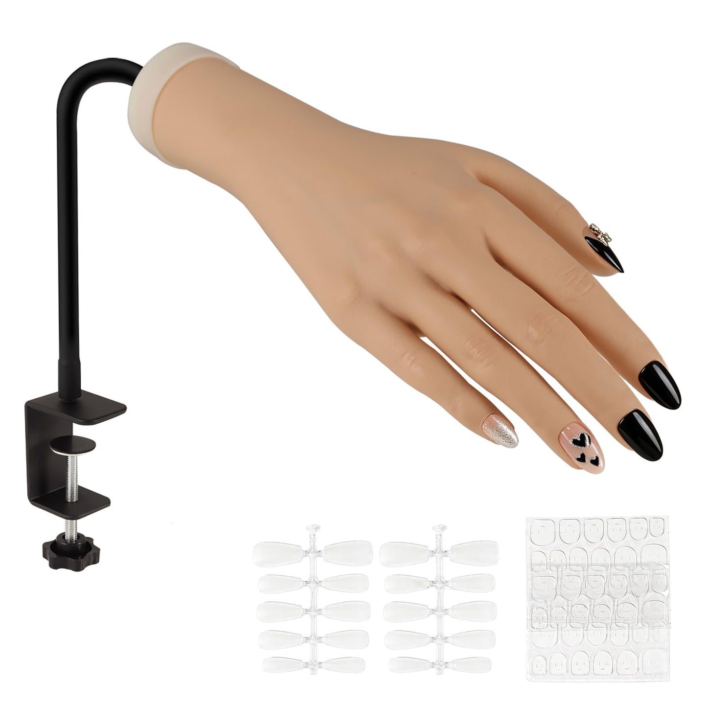 Practice Hand for Acrylic Nails,Flexible Bendable Mannequin Fake Hands with Clamp Stand to Practice Fake Nails for Nail Art