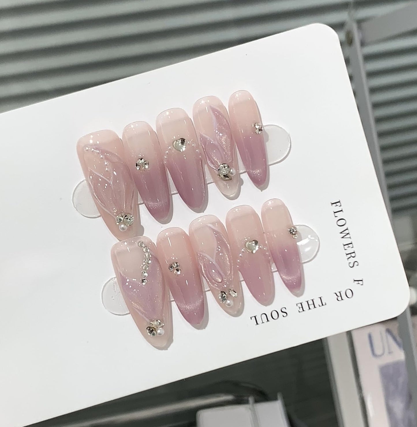 TENPAL Gradient Purple Press on Nails Long Almond,Cat Eye Mermaid Tail Designs Fake Nails,Detachable Acrylic Glitter False Nails with Tools,Handmade Glossy Artificial Glue on Nails,Medium Size