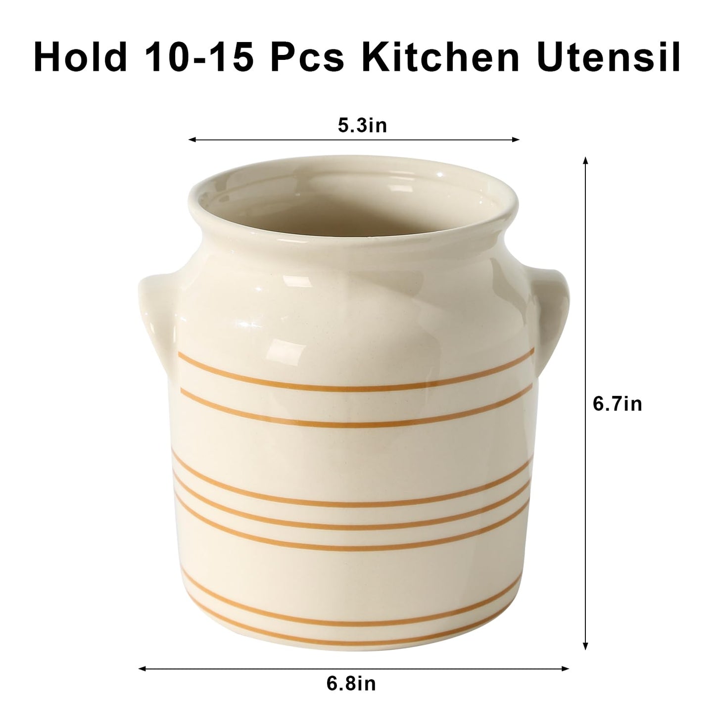 ATLZBLTCI Ceramic Farmhouse Kitchen Utensil Holder for Countertop, Rustic Cooking Utensil Holder Crock Fit for Kitchen Counter. 6*6.8*6.7 IN