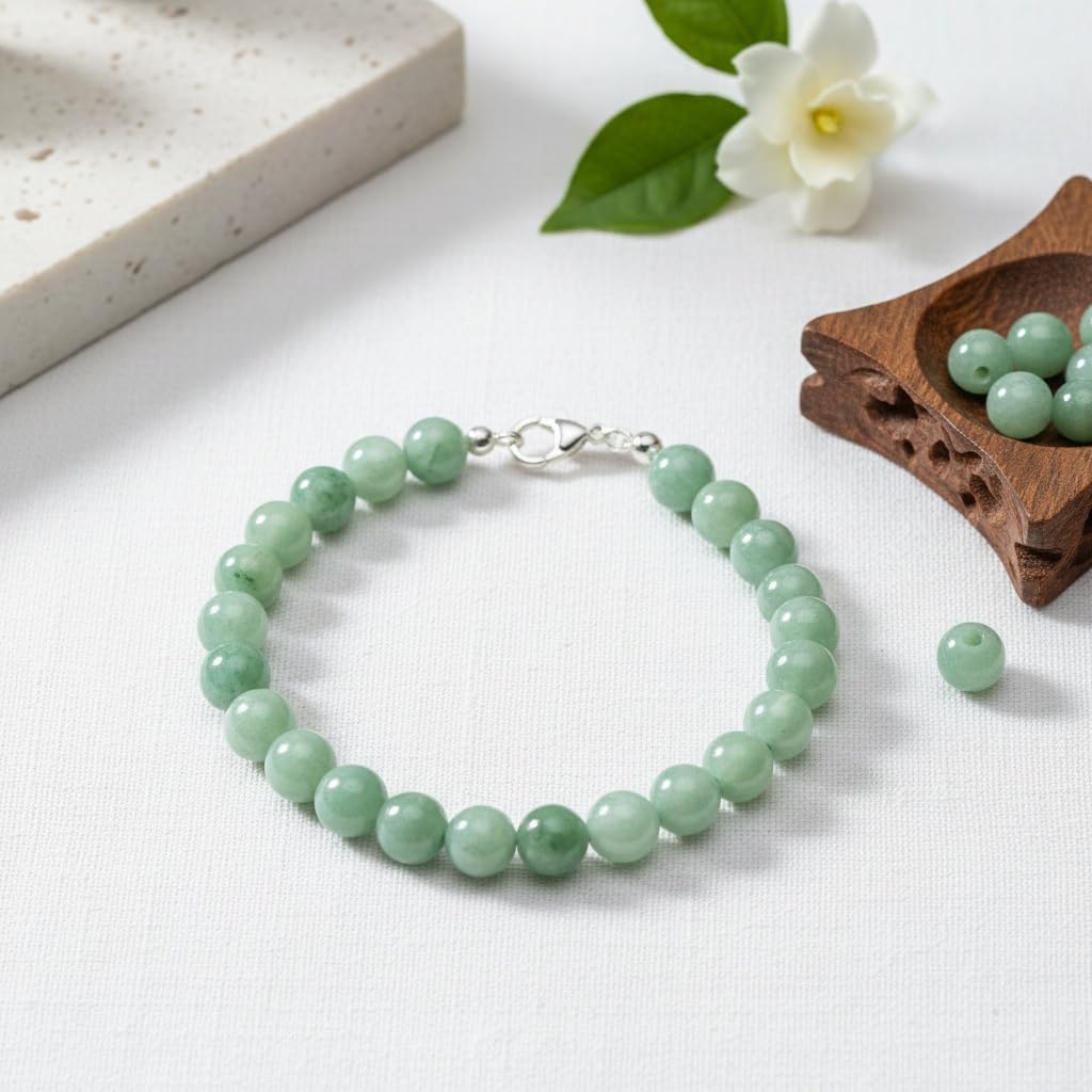 Yochus 60pcs Burmese Jade Beads，6mm Healing Power Natural Stone Round Loose Gemstone Beads for Jewelry Making Earring Necklace DIY Crafts