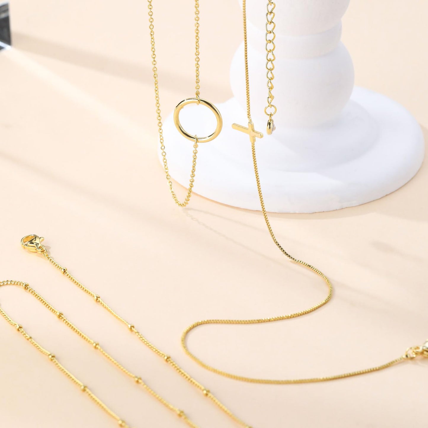 MFRYK Gold Necklaces Stack For Women,14K Gold Plated Simple Layered Choker Necklaces,Stackable Multilayer Gold Small Square Pendant Box Paperclip Chain Layered Necklaces Set Jewelry Gift for Women