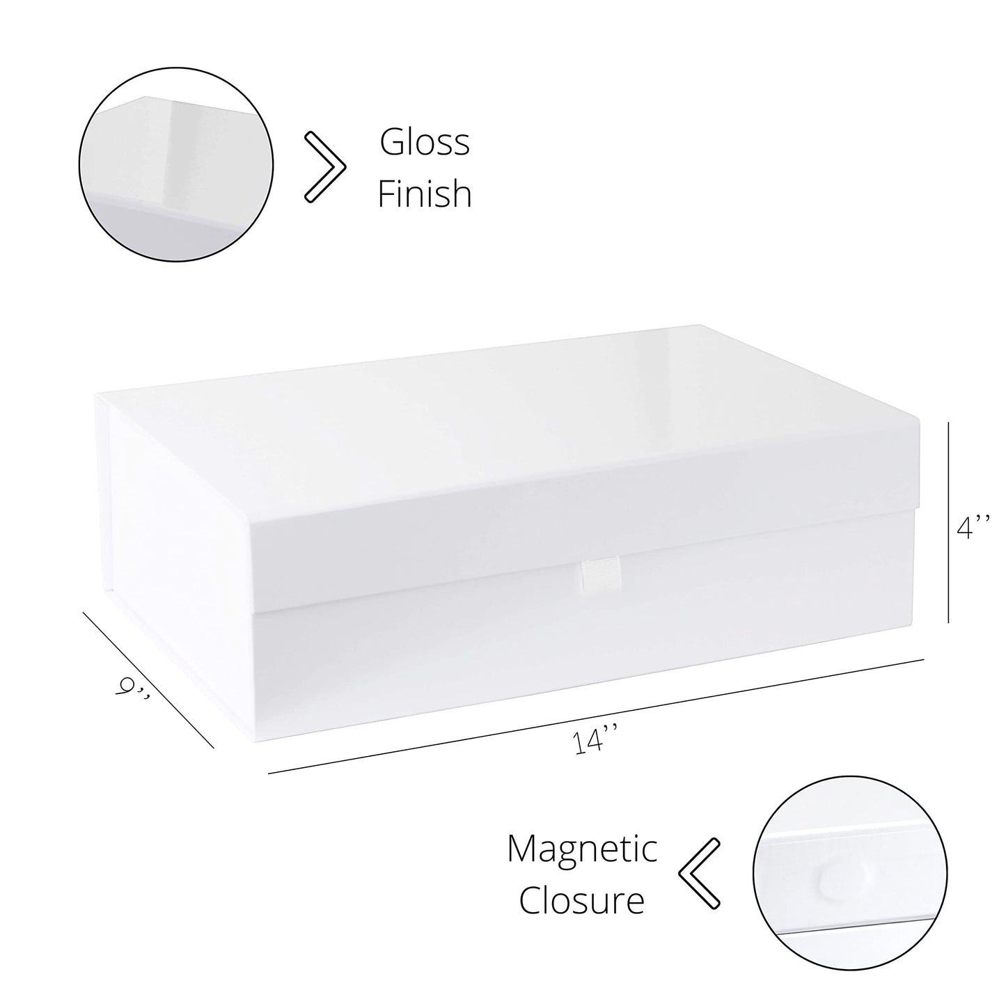 Purple Q Crafts White Hard Gift Box With Magnetic Closure Lid 14" x 9" x 4" Rectangle Favor Boxes With White Glossy Finish (5 Boxes)