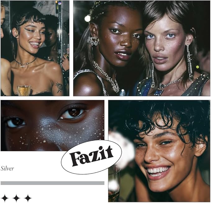 Fazit Makeup Patches - Silver Speckles - Glow Up Make-Up Patches - Cute Glitter Makeup Accessories for Women - Cosmetic Glitter for Face