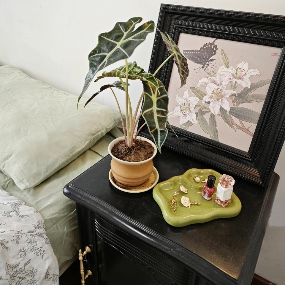 Green Ceramic Jewelry Tray Dish Large-sized Display Organizer Trinket Watch Keys, Dressing Table Decor Aesthetic Dish Holder for Mother's Day/Christmas/Thanksgiving/Birthday Gift