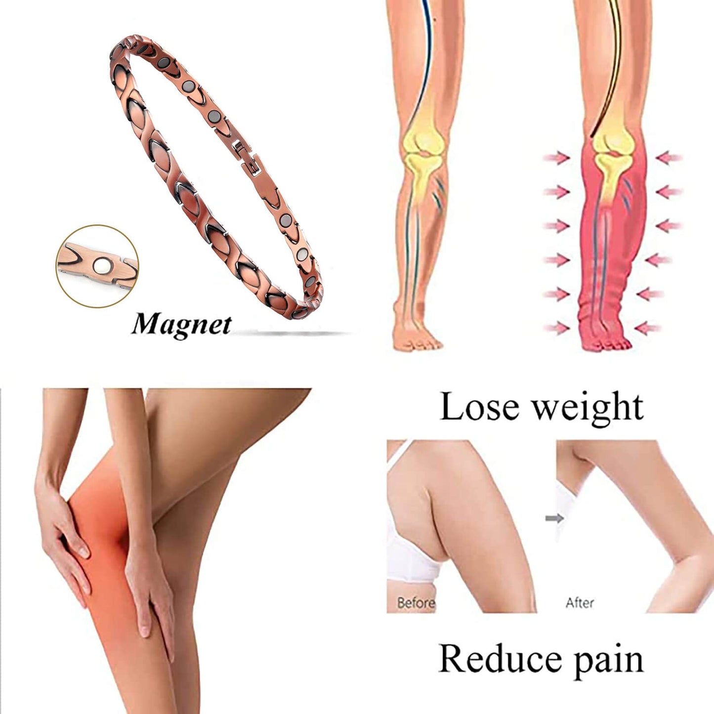Copper Magnetic Bracelet Anklet, Magnetic Anklets for Women's Copper Jewelry with Adjust Tool
