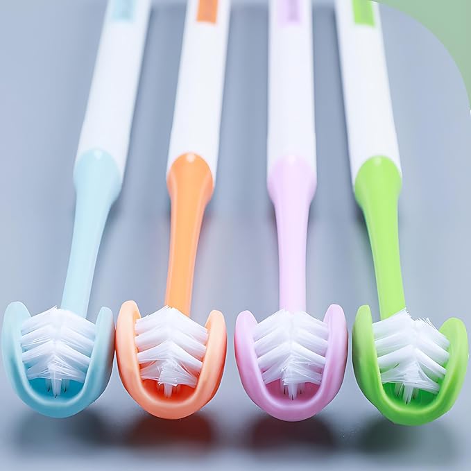 3 Sided Autism Toothbrush Three Bristles for Special Needs Adult Soft Bristles Soft and Gentle for Complete Tooth and Gum Care (Blue 1PCS)
