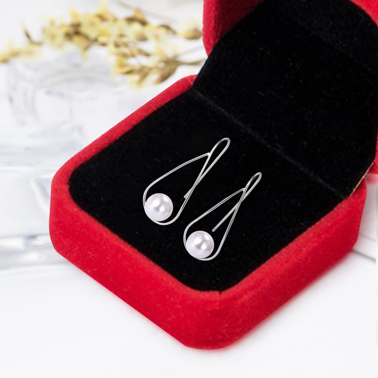 Mothers Day Gifts for Her Pearl Earrings For Women，White Pearl Drop Earrings 925 Sterling Silver Earrings
