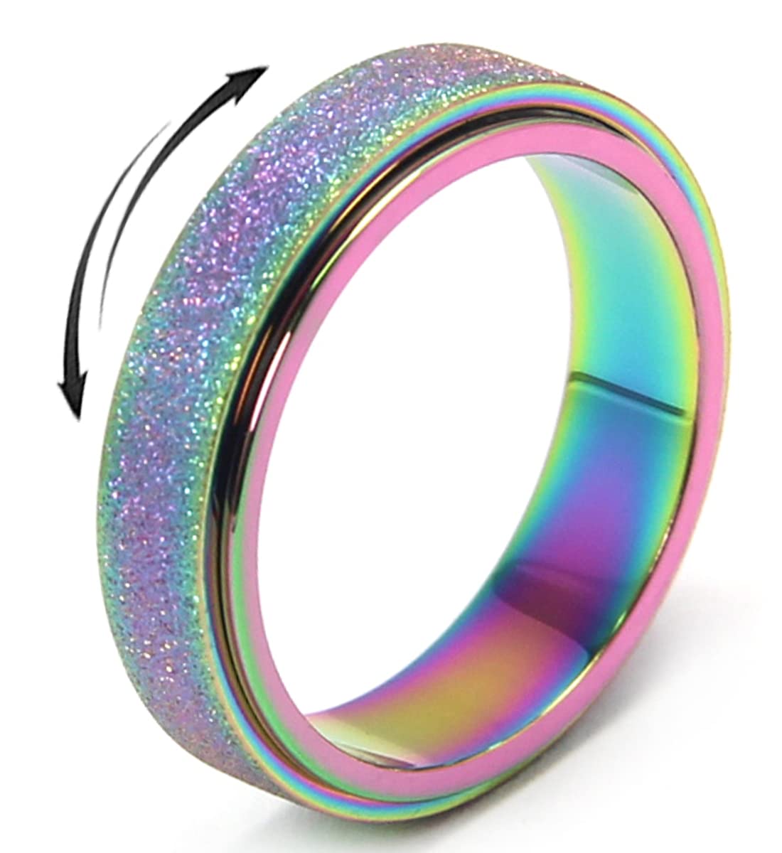 OreilleStar Anxiety Ring, Titanium Stainless Steel Fidget Spinner for Women and Men Rainbow Size 7 (Rainbow-Width 6mm, 7)