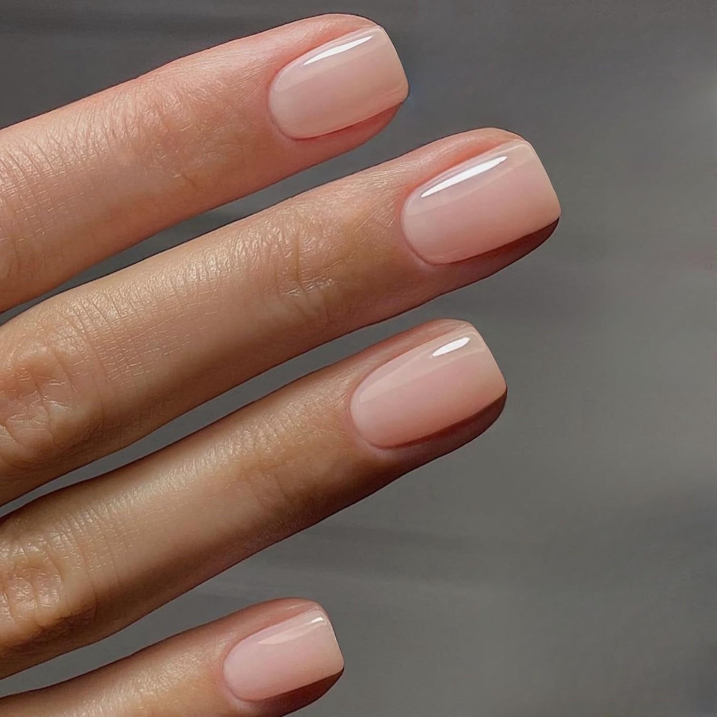 Nude Pink Press on Nails Short Square, Fake Nails Glue on Short Square Nails Press ons, Soft Gel Glue on Nails Stick on Nails for Women Thick Reusable Solid Color Acrylic Nails 24pcs