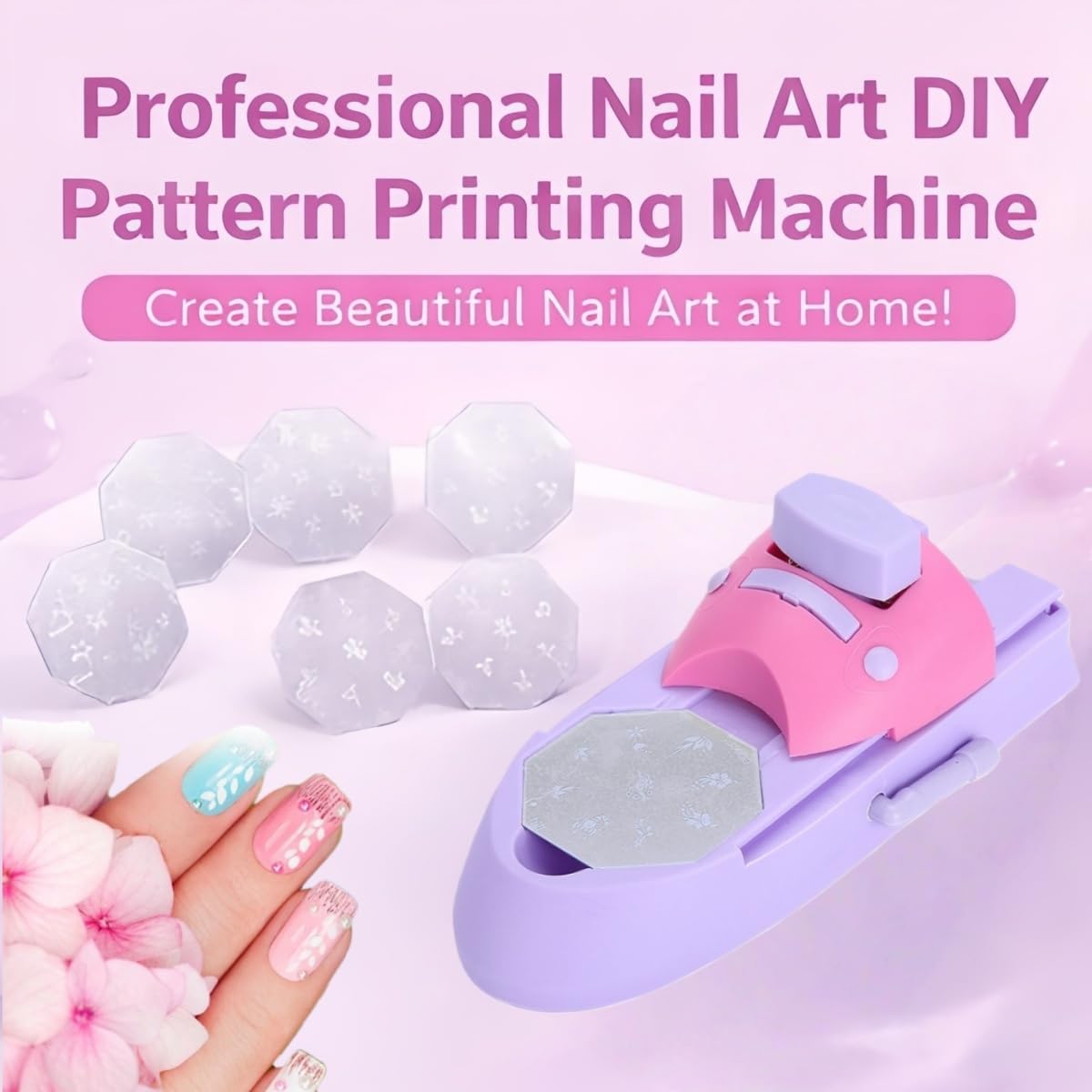 Professional Nail Art DIY Pattern Printing Machine Stamper Nail Printer Manicure Tools Plastic Durable Odorless for Salon Home Use 19.3 x 8.3 x 7cm 6 Templates