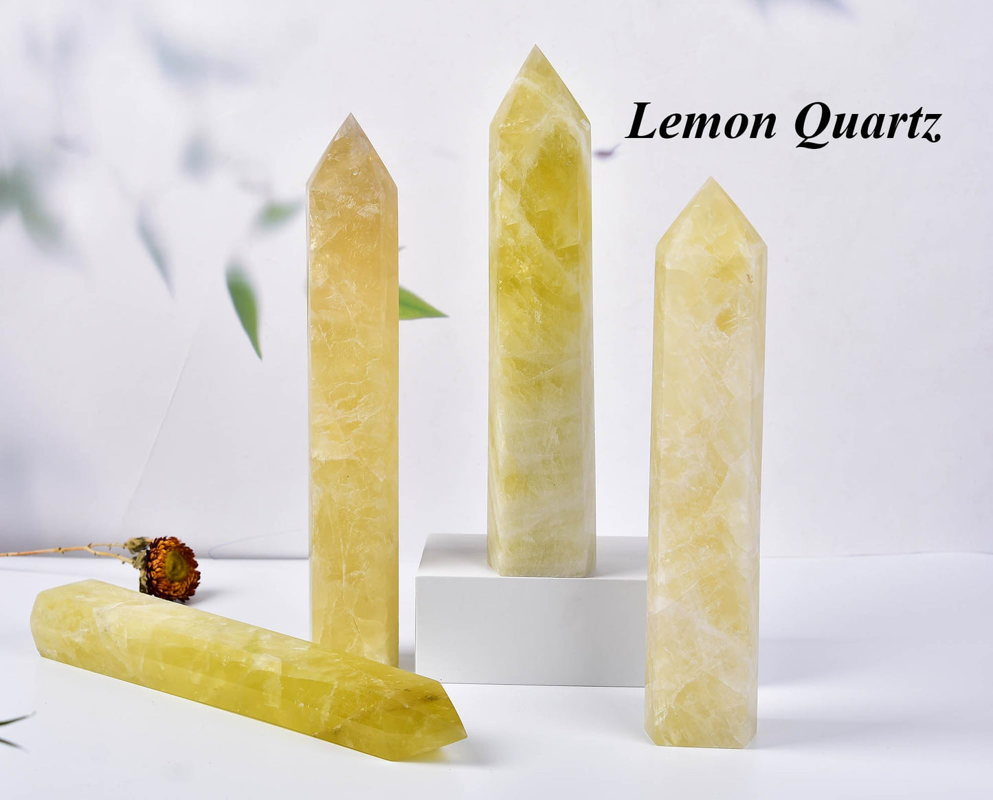 AMOYSTONE Extra Large Crystal Obelisk Tower Lemon Quartz Point Wand 6 Faceted Reiki Meditation Therapy 2.2-2.6 LBS