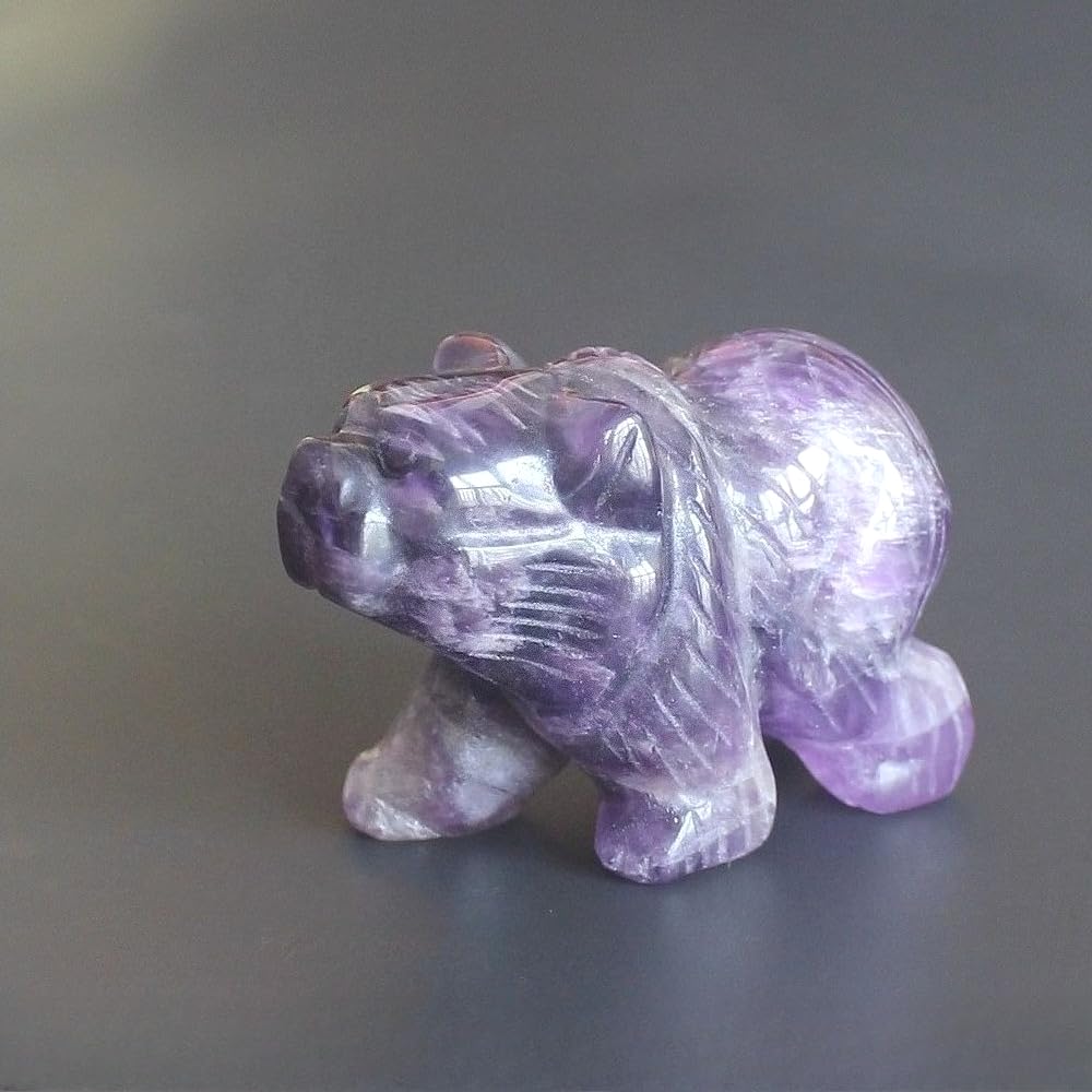 HLbshi Hand Carved Gemstone Crystal Bear Figurine Animal Statue Carving Office Home Decor Collections 2'' (Purple Amethyst)