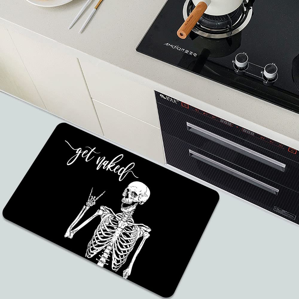 ZHUZHISHAN Diatomaceous Earth Bath Mat,Black Funny Skull Non-Slip Volume Super Absorbent Fast Drying for Bathroom Kitchen Door mat,Eco-Friendly Easy to Clean 16×24Inch (40 * 60cm)