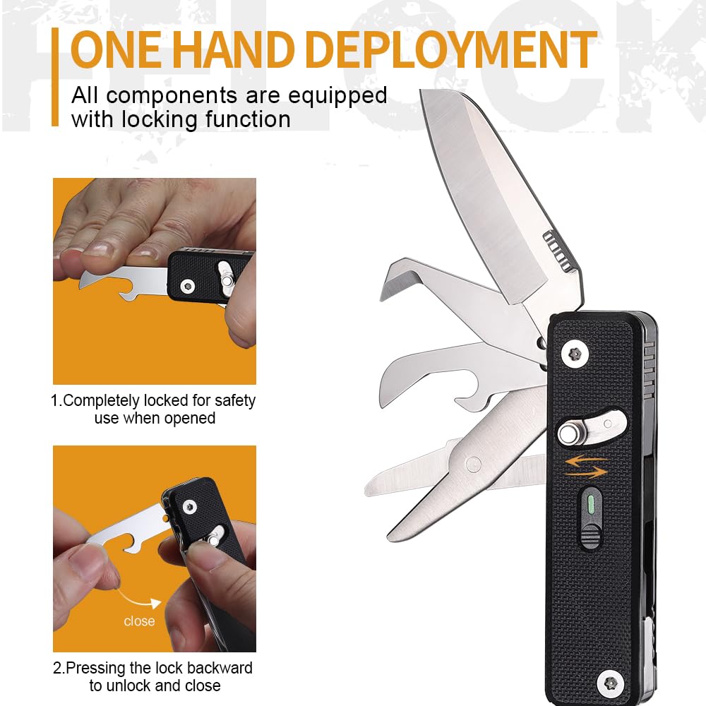 ROXON S504G Mini Flex Companion-7 in 1 Multitool EDC Pocket Knife with G10 Handle, Box Cutter, Short Sheepsfoot Blade, Short Scissors, Bottle & Can Opener, 4mm Bit, Tweezers and Toothpick