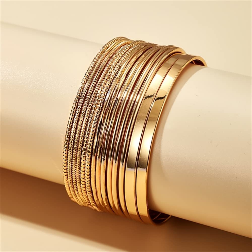 RINTOLER 14Pcs Gold Bangle Bracelets Set for Women - Multi Layer Stackable Textured Bracelets Boho Jewelrys for Women.