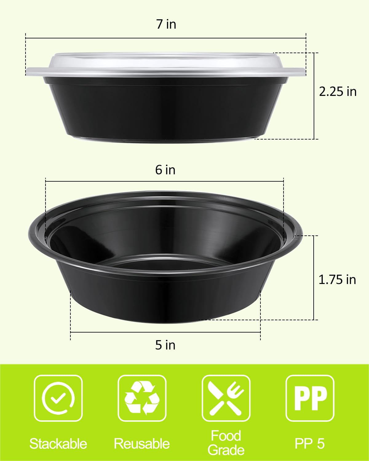 SHOPDAY Meal-Prep-Containers-65 Pack 24 oz Plastic-Food-Storage-Containers-with-Lids, Disposable-Food-Prep-Containers-Microwave-Safe, Meal-Prep-Bowls-Reusable, To-Go-Contianers-for-Lunch