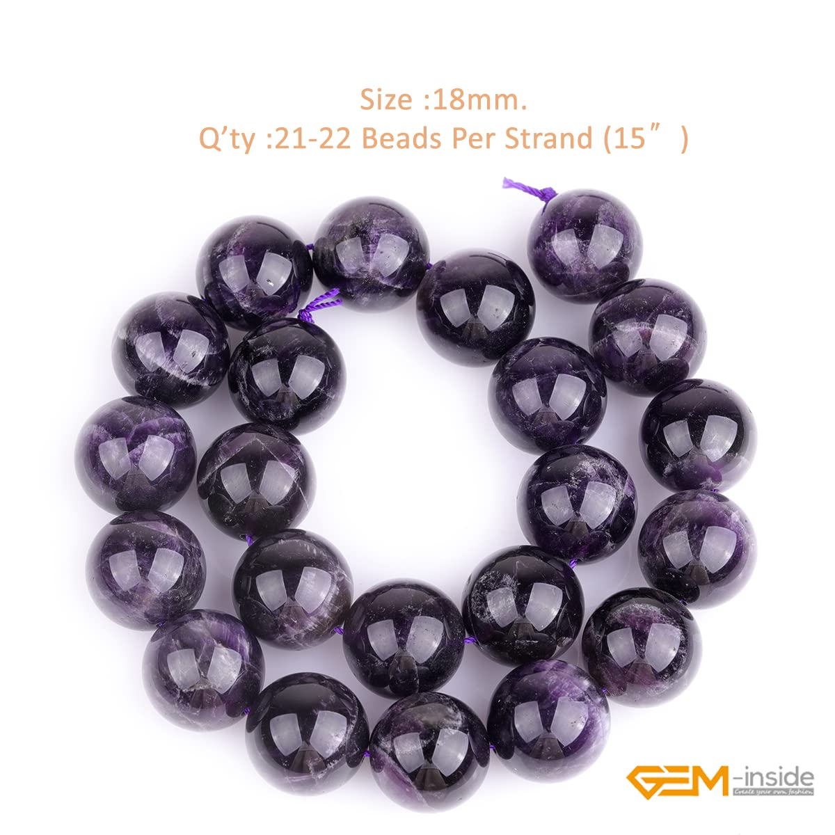 GEM-Inside Natural 18mm Amethyst Gemstone Loose Beads Round Crystal Energy Stone Power for Jewelry Making 15"