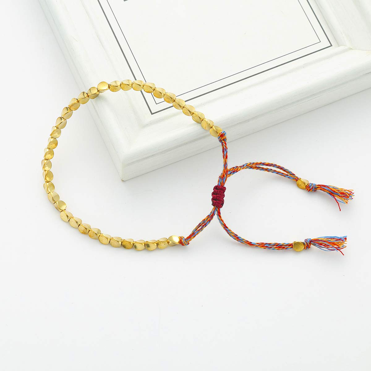 Wremily 2 Pcs Tibetan Copper Bead Adjustable Braided Cotton Bracelet Set Handmade Lucky Rope Bracelet Gift for Women Men