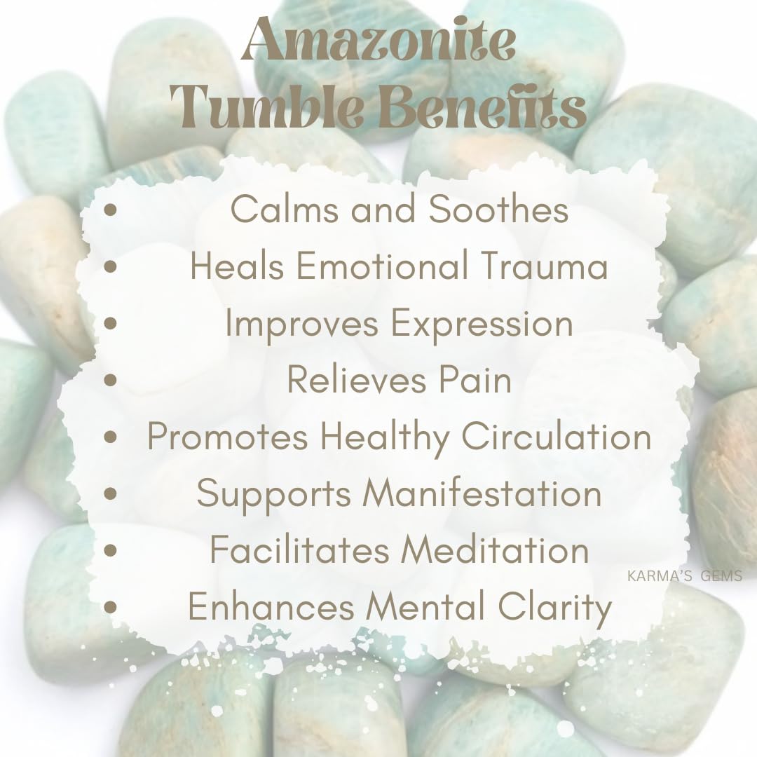 Karma Gems Amazonite Tumbled Stones Natural Crystal Kit for Reiki Healing Crystal Polished, Tumble Stones, Chakra Balancing, Reiki Gift, Home Decor (15-25 MM)
