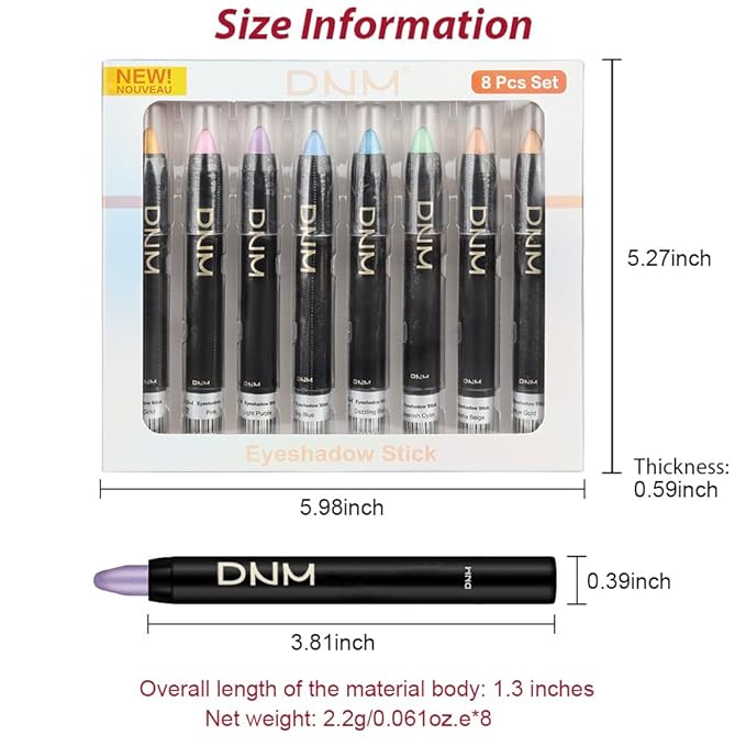 8Pcs Glitter Eye Shadow Sticks Liner Pencils Makeup Set, Desert Mocha Beige Gold Light Purple Pink Sky Dazzling Blue Geen Glitter Shimmer Eyeliner Pencil Cream Eyeshadow Palette Makeup for Older Women