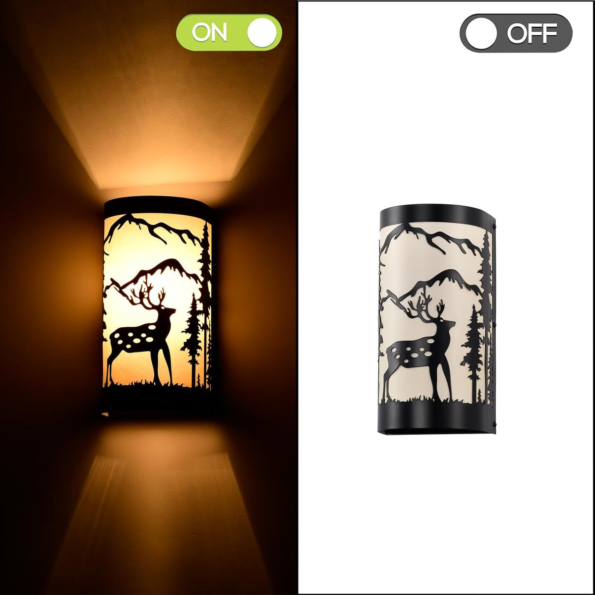Black Wall Sconces Set of Two,Deer Metal Cream Parchment Rustic Wall Sconces,Farmhouse Indoor Wall Light Fixtures,Industrial Matte Sconce Light,Wall Lamps for Bedroom,Living Room,Hallway