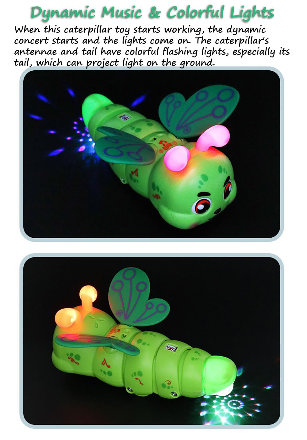 Miracland Stunt Spinning Caterpillar Toy - Electric 360 Rotating Musical Creeping Crawling Toy with Lights