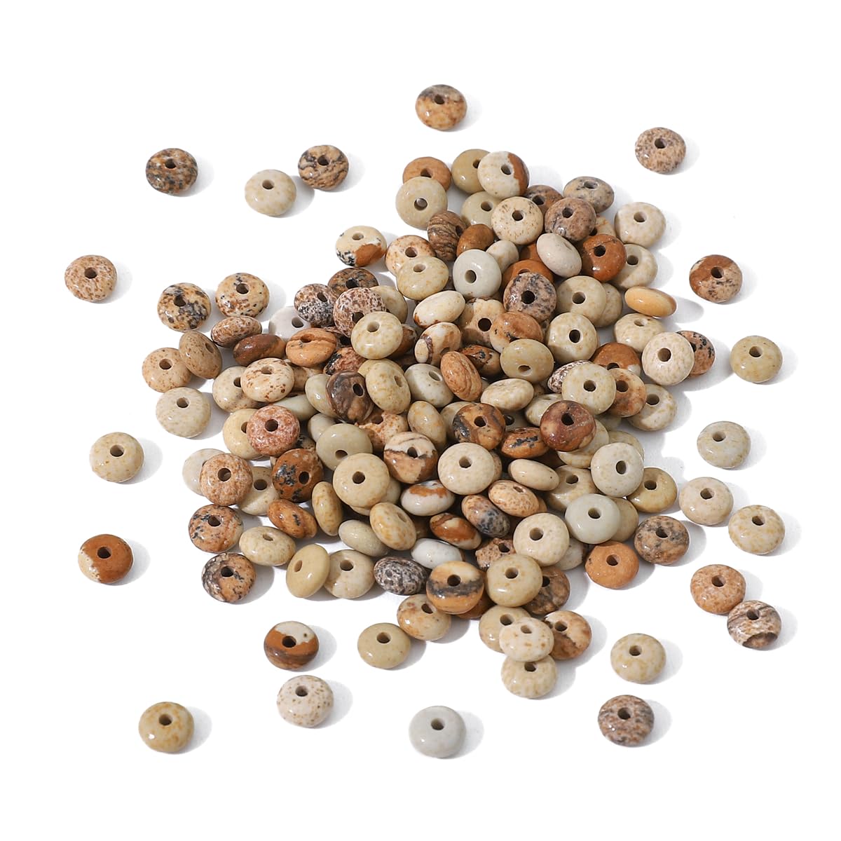 BEADIA Natural Brown Picture Disk Stone Beads 4x2mm 160pcs Rondelle Loose Semi Gemstone Beads for Jewelry Making Design