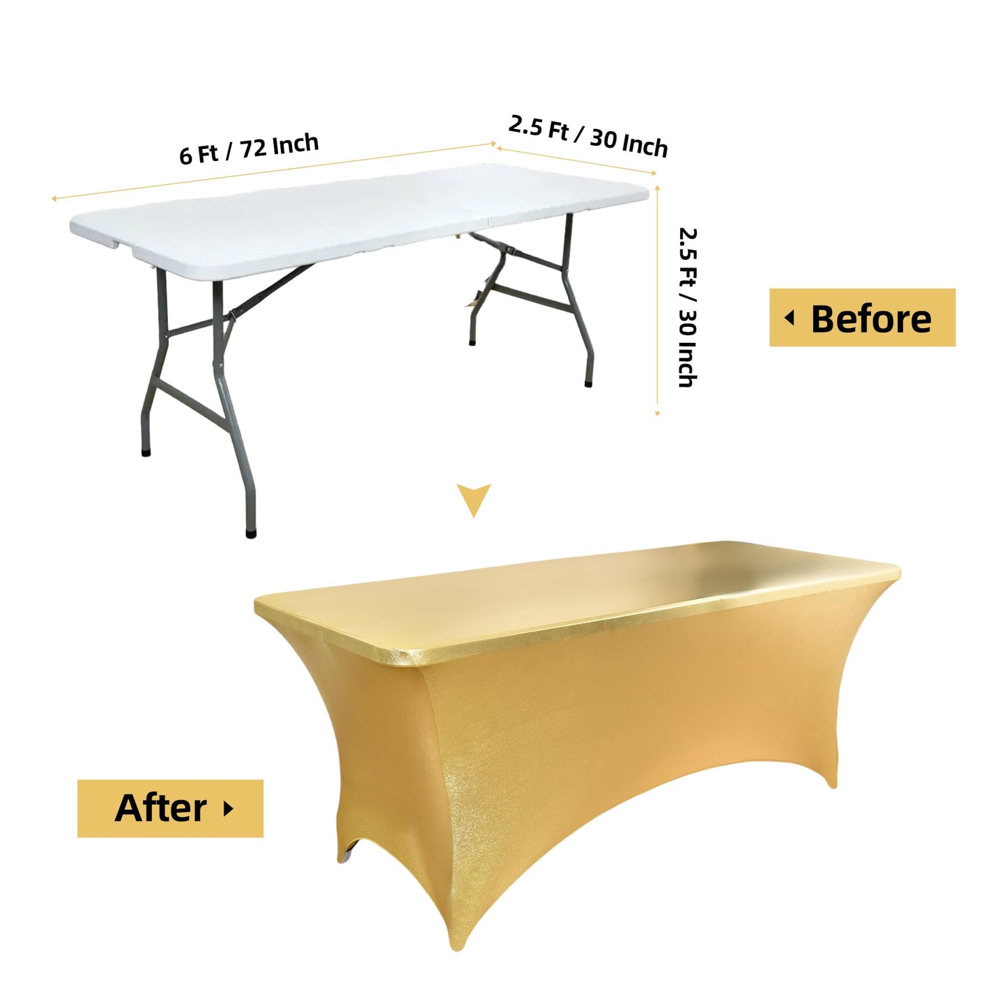ZarzaaSik 10-Pack 6ft Spandex Table Covers for Rectangle Standard Folding Tables - Wrinkle Resistant Stretch Tablecloths - Ultimate Fitted Table Protector for Parties, Banquet, Wedding