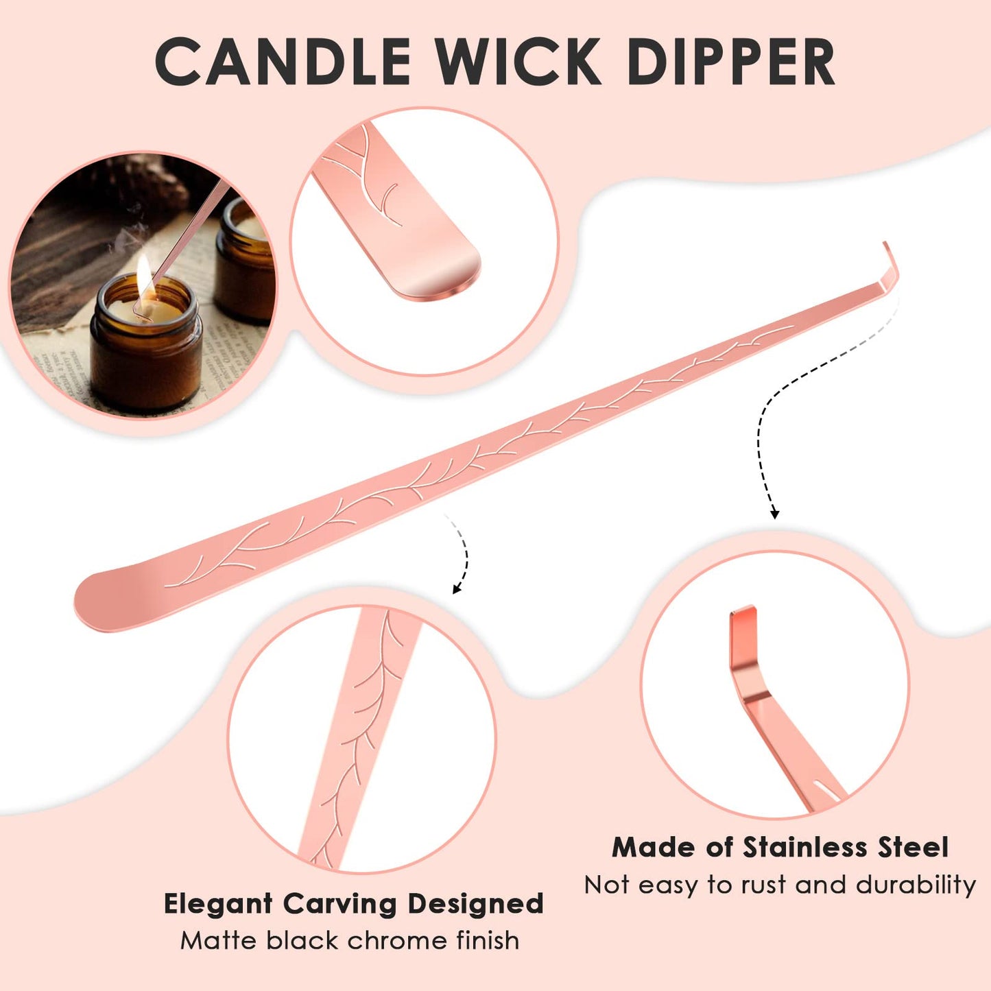 HEYLOURB 5 in 1 Candle Accessory Set,Candle Wick Trimmer Cutter Set,Candle Wick Dipper,Candle Wick Snuffer,Rechargeable Candle Lighter,Tweezers,Stainless Steel Candle Care Kit Gift for Aromatherapy