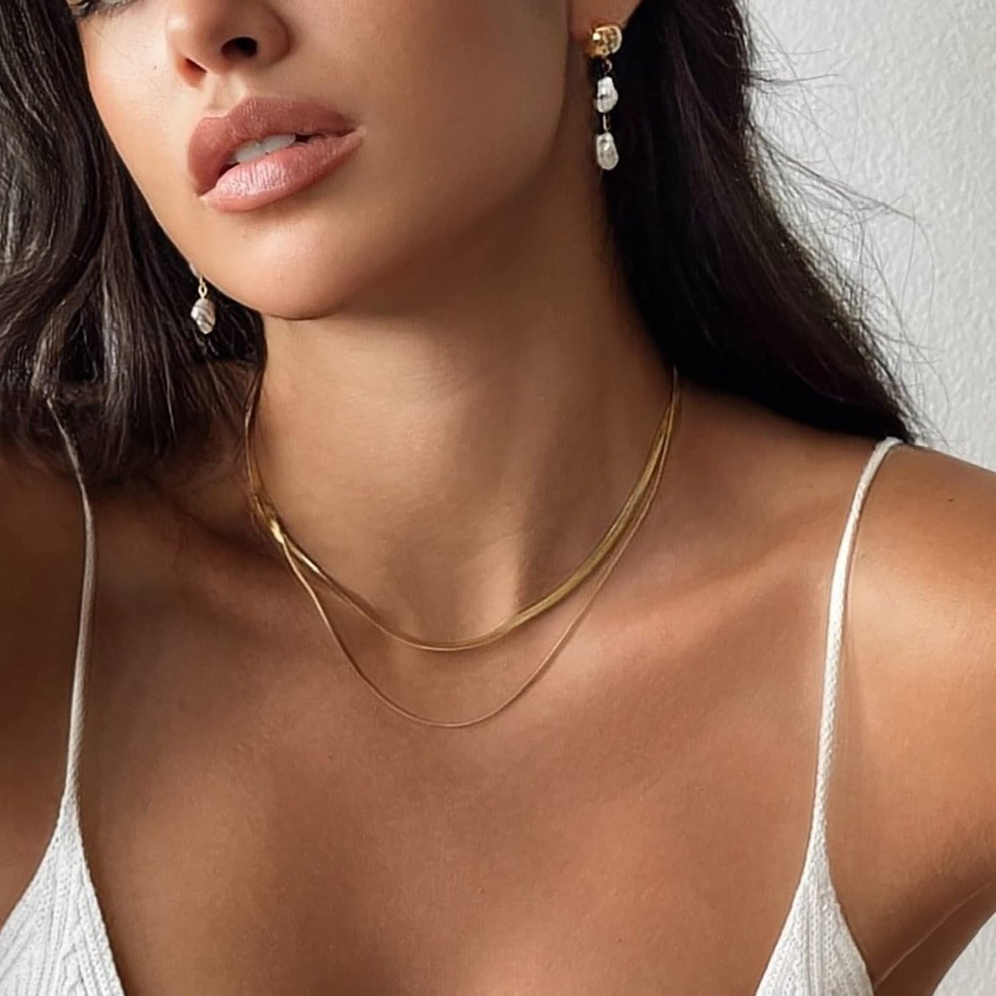 Freekiss Gold Herringbone Necklace for Women, Dainty 14k Gold Plated Flat Snake Gold Chain Choker, 16.5 inches, Perfect for Layering and Gifting