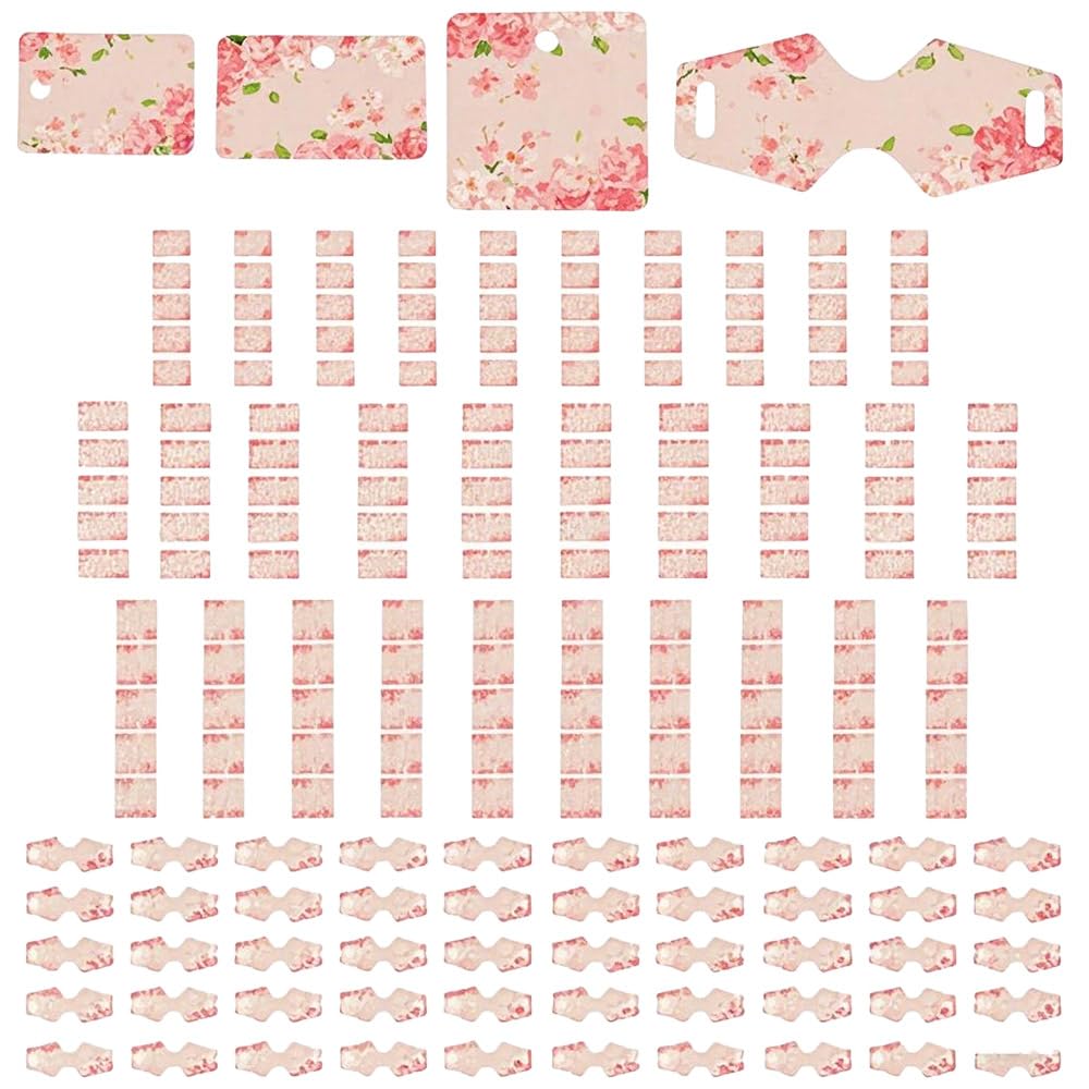 NOIAFZY 200 Pcs White Cardboard Jewelry Display Cards Set - 4 Floral Pattern Styles for Earring & Necklace Packaging, Pink Flower Design