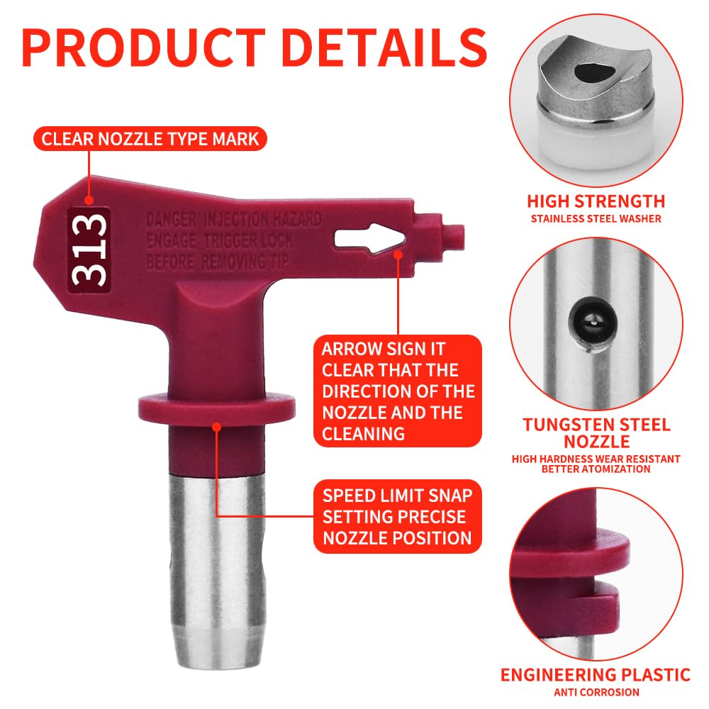 10 Pieces Airless Paint Sprayer Gun Accessory Set Equipped with 2 Extension rods 6 Spray Tips and 2 Nozzle Seats Suitable for Home Renovation .（109, 211, 313, 415, 517, 623）