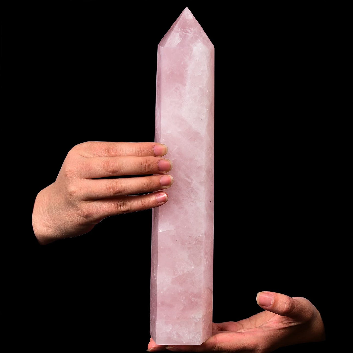 AMOYSTONE Extra Large Healing Crystal Obelisk Tower Rose Quartz Point Wand Crystal Decor Reiki Gifts for Bignners 2.2-2.6 LBS