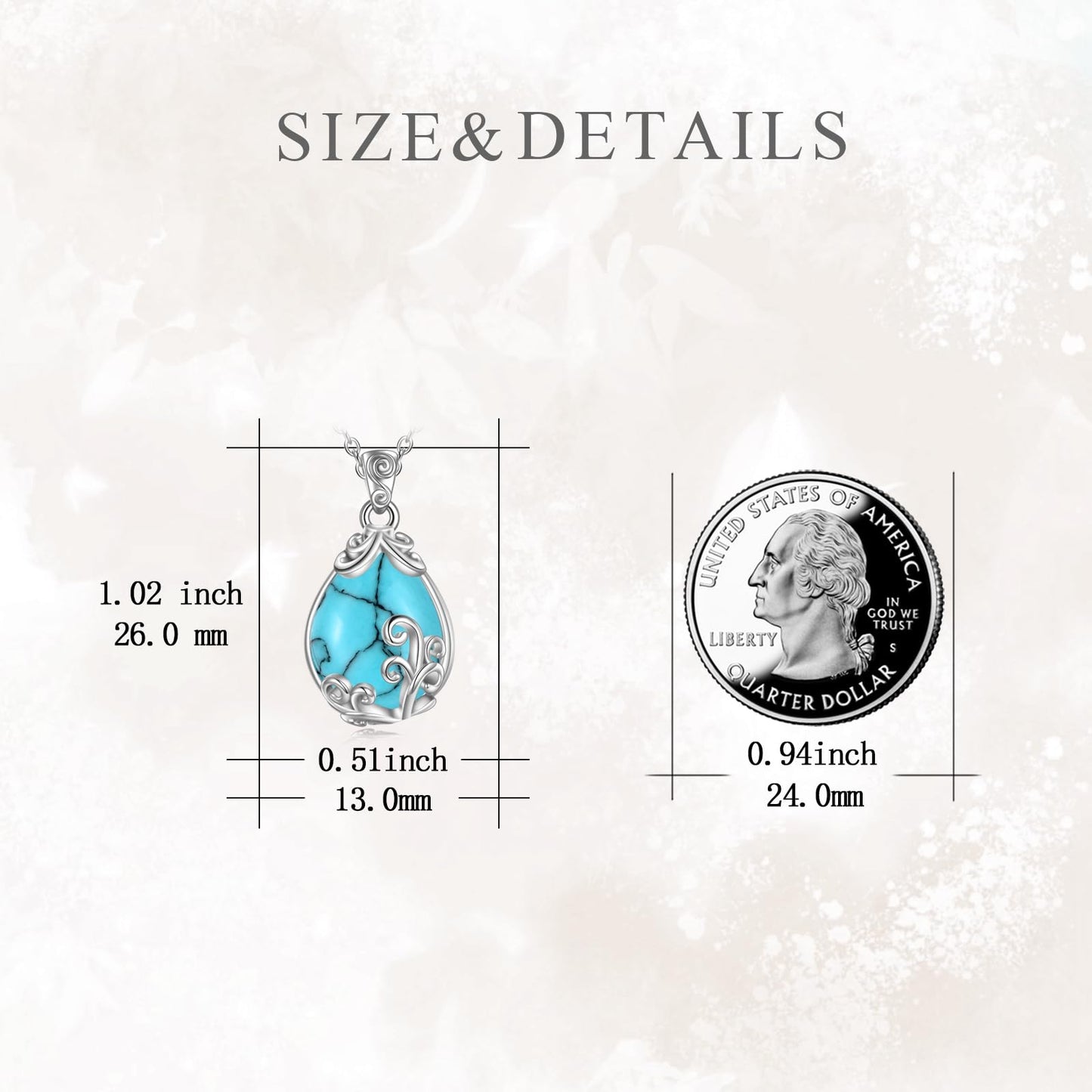 POPLYKE Sterling Silver Turquoise Filigree Teardrop Pendant Necklace Gemstone Crystal Jewelry for Women